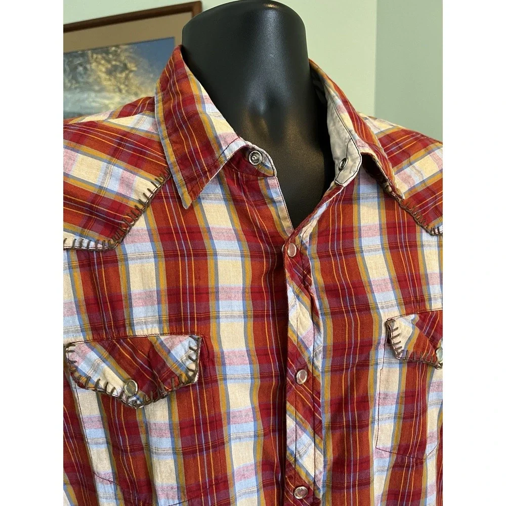 Billabong Unisex Kids XL Multicolor Plaid Short Sleeve Western Snap Button Shirt